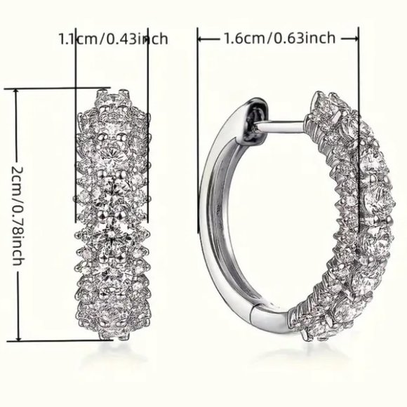 Silver Plated Sparkling Zircon Inlaid Elegant Minimalist Hoop Earrings Jewelry - Picture 3 of 5